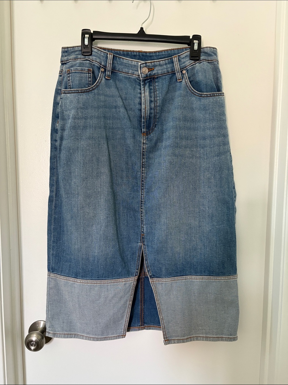 Chico's Two-Tone Blue Denim Midi Skirt
